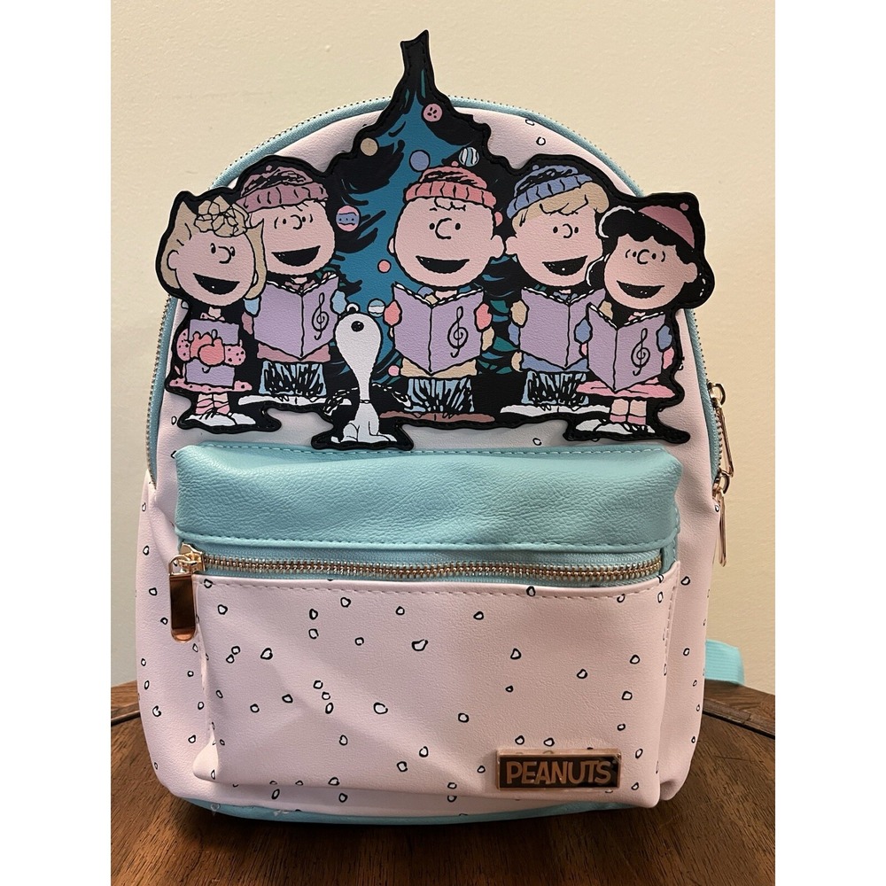 Bioworld Peanuts Snoopy & Friends Christmas Tree Caroling Backpack Bag Green NEW
